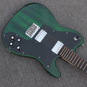 Custom Shop Telecaster Deluxe Thin line Tele Dark Green Electric Guitar Humbucker Pickups Black Pickguard String Thru Body Bridge