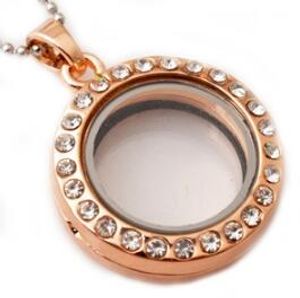 25mm Cam Bellek Lockets Yüzen Takılar ile Açılabilir Kolye Kolye için Kristal Altın Gümüş Moda Takı