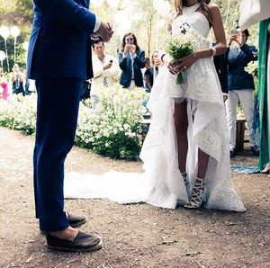 Koronkowe sukienki ślubne w kraju V Wysoka niska linijka ślubna sukienki przy imprezie Hochzeitskleida sukienka