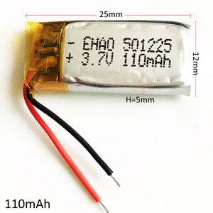 Atacado 3.7V 110mAh polímero de lítio lipo LIPO LEÃO recarregável bateria 501225 para mp3 mp4 pad dvd fone de ouvido bluetooth fone de ouvido 5 * 12 * 25mm