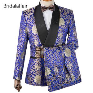 Gwenhwyfar Nowy projekt niestandardowy groom Tuxedo Blue Blue Floral Printed Men Suit na ślub Męskie garnitury 2PCS Kurtka Pan305U