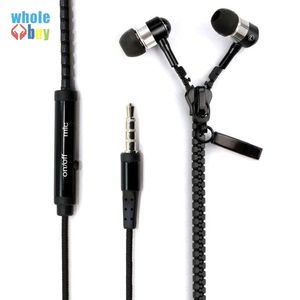 100% High Quality Stereo Bass Headset In Ear Metal Zipper Earphones Headphones with Mic 3.5mm Jack Earbuds for iPhone X 8 7 6s for Samsung