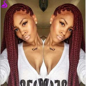 180density Burgundy Braided Wig with Baby Hair Heat Resistant Synthetic Lace Front Wigs for Black Women