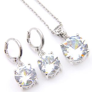 Novel Luckyshine 5 Sets Delicate Round Fire White Crystal Cubic Zirconia 925 Silver Pendants Necklaces Earrings Gift Wedding Jewelry Sets