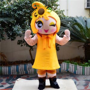 Sıcak 2018 Satış Pretty Sun Flower Girl Maskot Kostümü, Ücretsiz Kargo