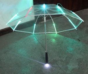 Ny 8 Rib Light Up Blade Runner Style Changing Färg LED paraply med ficklampa Transparent handtag Rak paraply Parasol SN1055