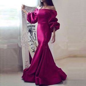 Wholesale taffeta dresses resale online - 2019 Gorgeous Mermaid Evening Dresses With Off Shoulder Long Sleeves Ruffle Taffeta Prom Dresses Floor Length Formal Party Gowns Plus Size