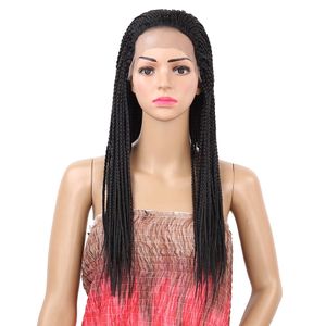 18-22 tum Svart Paryk Box Braid Wig Heat Resisant Syntetisk Flätad Lace Front Wig För Kvinnor