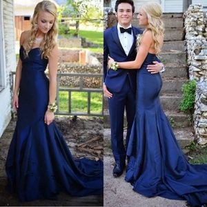 Barato elegante noite vestidos formais 2018 nova chegada querida sereia tribunal trem azul royal tafetá vestidos de festa de formatura