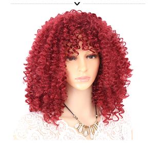 Kadınlar için Afro Kinky Kıvırcık Peruk Sentetik Isıya Dayanıklı Fiber Siyah Kahverengi Kırmızı Tam Peruk Cosplay Peruk