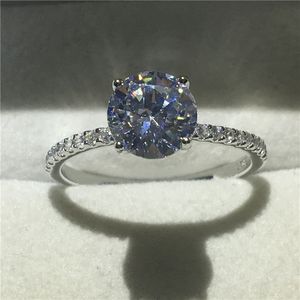 Vecalon Handgefertigter Ring aus 100 % echtem 925er Sterlingsilber, Prinzessinnenschliff, 1 Karat Sona-Diamant, Verlobungsring für Frauen