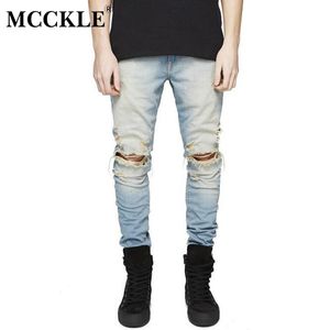 McCKle Designer Slim Fit Jeans Rasgado Homens Hi-Street Mens Afligido Denim Biker Joelho Buracos Lavados Destruído Jeans