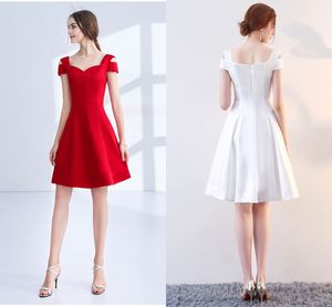 Högkvalitativ vit röd boll prom klänningar en axel på våren och hösten ny kjol backless cocktail party klänningar dh113