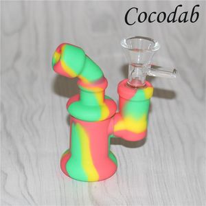 Hookahs Silicone Water Bong Glass Oil Rig Fumando Dab Bongs Bongs Waterpipes para Tubo de Erva Seco com Tigela