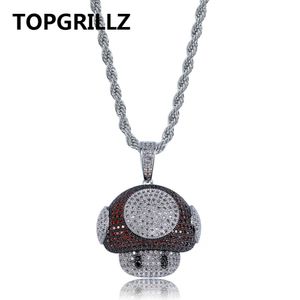 TOPGRILLZ Hip Hop Shiny Colorful Fungo Ciondolo Collana Fascino Per Uomo Donna Oro Argento Colore Zircone Cubico Gioielli Corda Catena