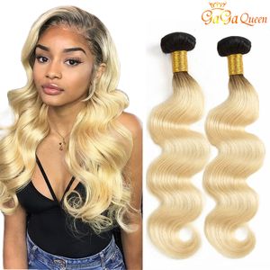 Gagaqueen 1B/613 ombre Virgin Brazilian Body Wave Hair Bundles 10 To 24 inch 100% Human Hair Extensions