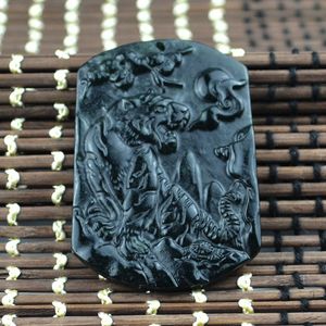 2021 Çin doğal siyah yeşil yeşim jadeite kaplan kolye kolye yaz süsler doğal taş el gravür