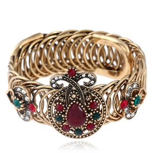 New Mic Antiqued Bronze Plated Rhombus Crystal Rhinestone Bohemia Flower Bracelets Bangle Elastic cuff bracelet