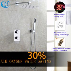 CC termostatiskt badrum duschkran luft droppe vatten sparar regn duschhuvud alla metall krom mixer baddusch set
