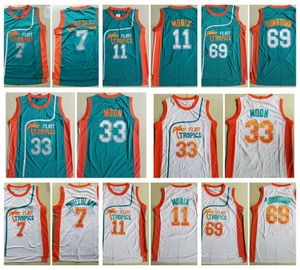 Mężczyzna Flint Tropics Semi Pro 33 Jackie Moon Koszykówka Koszulki 11 Monix 7 Kawa Czarny 69 Downtown Funky Stuff Malone Moige Koszulki