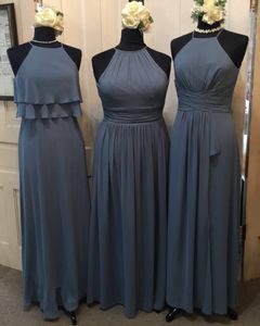 Pictures New Actual Gray Bridesmaid Dresses Halter Neck Tiered Ruffles Backless Sweep Train Maid Of Honor Dress Brautjungfer Kleider