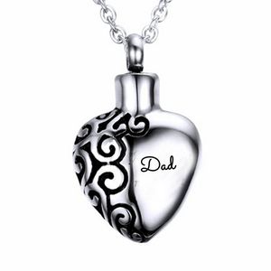 stainless steel lace peach heart DAD perfume bottle ashes memorial ashes funeral ashes jewelry necklace pendant.