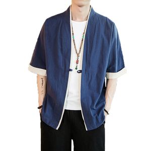 2018 Män Bomull Linne Jacka Kinas stil Kongfu Coat Male Loose Kimono Cardigan Overcoat Open Stitch Coat Mens Windbreaker 5XL S914