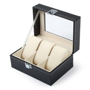 Caixas de relógio 3 grades slots pvc couro jóias organizador de armazenamento elegante coleta de coleta de presentes CAJA RELOJ