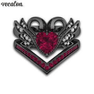 Vecalon Swan Shape Lovers Ring Black Gold Filled Red 5a Zircon CZ Engagement Bröllop Band Ringar för Kvinnor Dropshipping Smycken