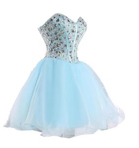 Custom Feito Sweetheart Cocktail Vestidos Shinning Crystal Organza Curto Partido Vestido Lace-Up Back Cowboy Botas