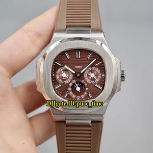 10 Styl Nautilus Brown Dial Automatyczne 5740 / 1G-001 Księżyc Faza Zegarek Mężczyzna 316L Steel Case Bronn Gumowy Pasek Wysokiej Jakości Sportowe Nowe zegarki