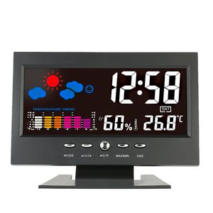 Freeshipping Dijital Termometre Higrometre hava istasyonu Çalar Saat sıcaklığı Renkli LCD Takvim Arka Işık vioce aktive Ölçer