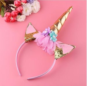 Handmade Crianças Festa de Ouro Unicorn Headband Chifre de Ouro Glittery Bonito Headwear Hairband Acessórios Para o Cabelo Ouro / Prata GA169