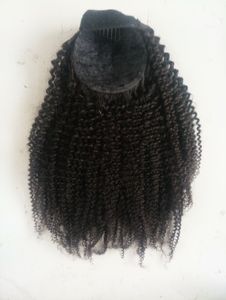 Brazilian Human Virgin Remy Afro Kinky coarse Ponytail Hair Extensions Clip Ins Natral Black Color 100g One Piece For Black Women