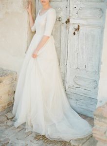 New Arrival A-line Boho Modest Wedding Dress With Half Sleeves Lace Top Tulle Skirt Informal Country Bridal Gown Modest Custom Made