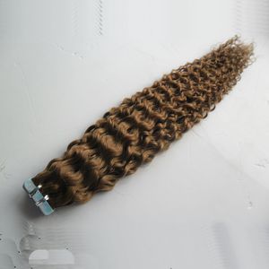 Tape in human hair extensions 100g 40pcs Brazilian Virgin Curly Hair 18" 20" 22" 24" Apply Tape Adhesive Skin Weft Hair