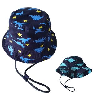 Kids Dinosaur Printing Animals Bucket Hat Foldable Curling Brim Floppy Fisherman Hats Children Back to School Sun Protection Bob Caps