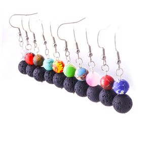 8mm 10mm Natural Stone Lava Stone Chakra Earrings DIY Aromatherapy Essential Oil Diffuser Dangle Earings Jewelry Women