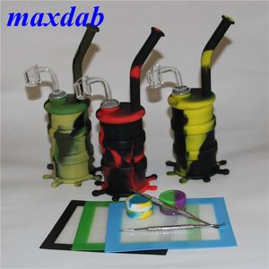 Silicone oil rig Water Bongs hookah with 14mm Joint clear quartz banger silicon wax container and dabber Mini bong dab rigs glass pipes