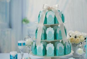 Tiffany Blue Sweet Love Choclate Box Bröllopsfödelsedag Baby Shower Favor Gift Bag Present Present Wrap Party Decorstions