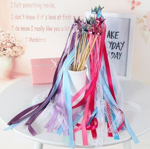 Star Crown Heart Fairy wand Lace ribbon streamers wedding wish magic wands wood stick bells confetti party prop decoration holiday gifts