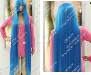 Cos Perücken Himmelblau 150 cm langes, gerades, hitzebeständiges Cosplay-Perücke-Haar