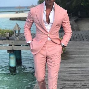 最新のデザインピンクの男性の男性スーツのための結婚式のノッチラペルのハンサムな新郎Tuxedos Slin Fit BrideGroom Blazers 2ピースS（ジャケット+パンツ+ネクタイ）1143