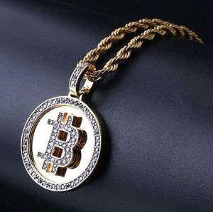 Mens CZ Gold Pendant Bling Bling Micro Pave Cubic Zirconia Necklace 18K Gold Plated Bit Coin Jewelry with gift box6544313