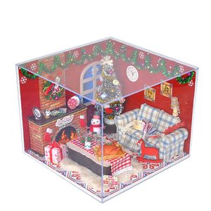 DIY Kits Christmas House Decoration Miniature Wood Doll House Furniture Dollhouse Model Assembling Toys for Kids Xmas Gift Toy