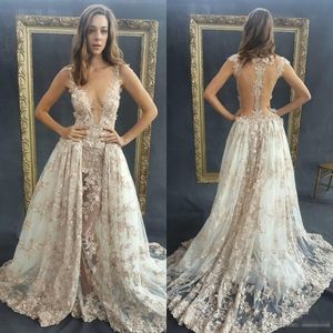 Sexy Prom Dresses Deep V Neck Illusion Sweep Seksowne Backless Girls Quinceanera Suknie Custom Made Plus Size Formalne okazja Suknie