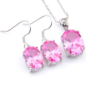 Luckyshine Silver 925 Necklaces For Women Pendants Earrings Sets Ellipse kunzite Jewelry Sets Pink Zircon Gift Sets Free Shipping