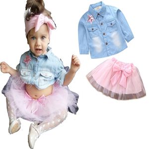 2018 Kleinkind Kleidung Kinder Baby Mädchen Kleidung Set Langarm Denim Tops Shirt Tutu Rock Bogen 2 stücke Mädchen Outfits baby Kleidung Set 1-6T