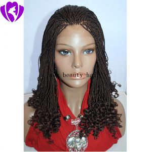 Stock dark brown color Box Braided Wig For Women Heat Resistant Fiber Synthetic Lace Front Wig Natural full Short Braids Wig Half Hand Tied