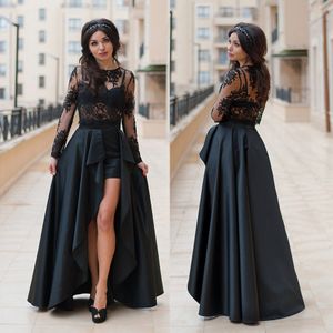 Stylish Two Pieces Prom Dresses Sheer Jewel Neck Side Split Evening Gowns Lace Vestidos De Fiesta Floor Length Long Sleeves Formal Dress 326